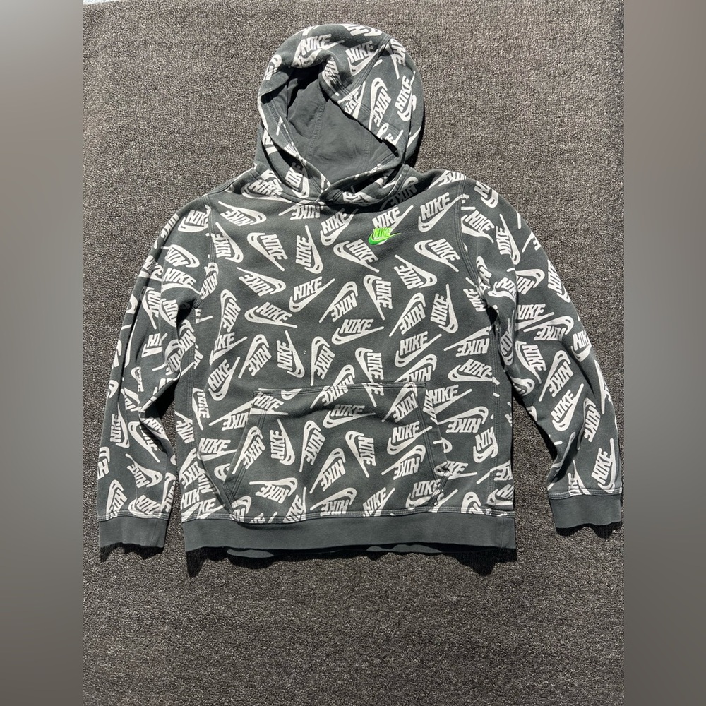 Nike Black and White Logo Hoodie with Green Accent